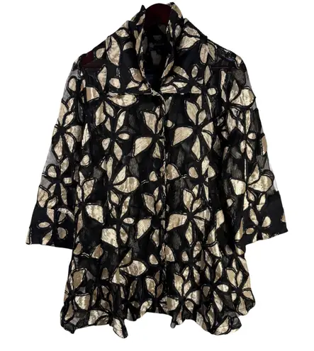 Textured Floral Mesh Jacket Black & Gold Damee Inc Evening Cocktail OX Large