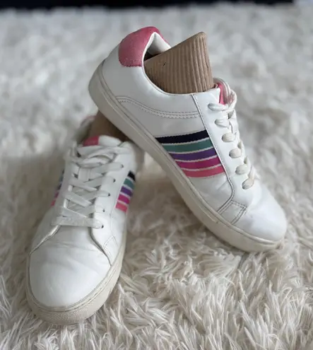 J.Crew Women's White Leather Sneakers Rainbow Stripe Tennis Shoes Size 7