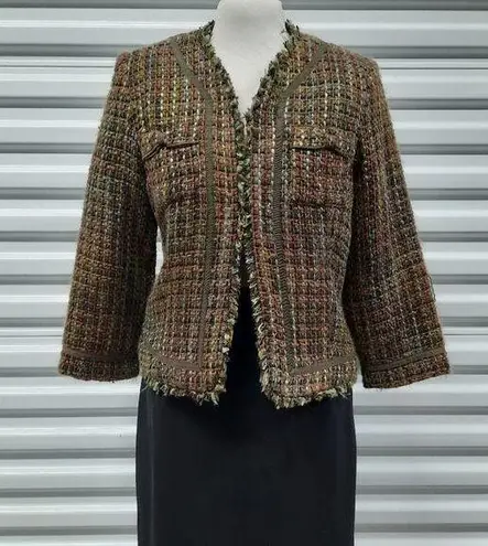 True Meaning Women's Jacket Blazer Size Small Boucle Tweed Retro Office Career Green