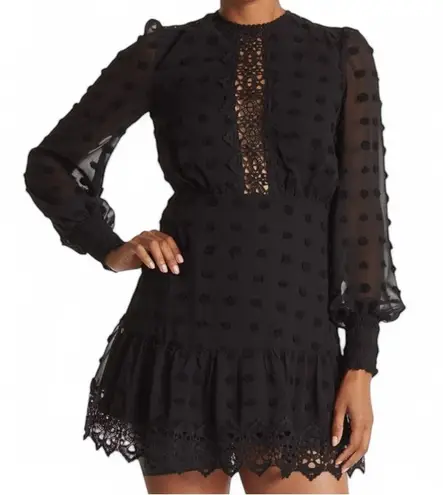 Love by Design Black Swiss Dot Chiffon Lace Trim Cocktail Dress - M