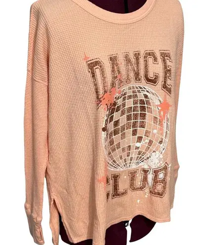 OFFLINE BY AERIE Peach Dance Club Graphic Waffle Knit Long Sleeve Tee NWT Small Pink