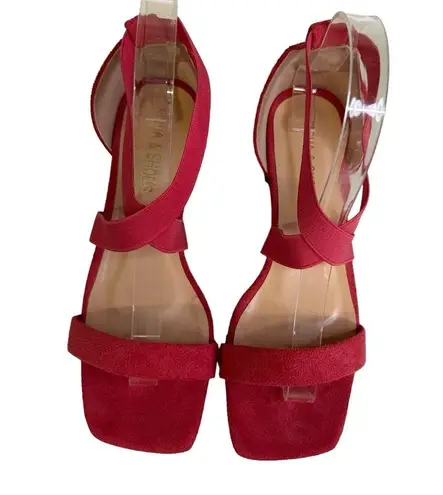 Lisha & Shoes Dark Pink Elastic Strap Square Toe Sandals Low Heel Size 38 or 7.5