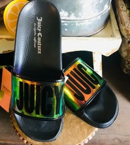 Juicy Couture  Iridescent Slide Sandals NWT Neon Logo Slides Size 7 thumbnail 1