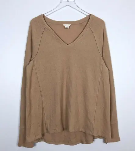 Caslon NWT  Cozy V-Neck Ribbed Long Sleeve Top Plush Raglan Thermal Beige Large