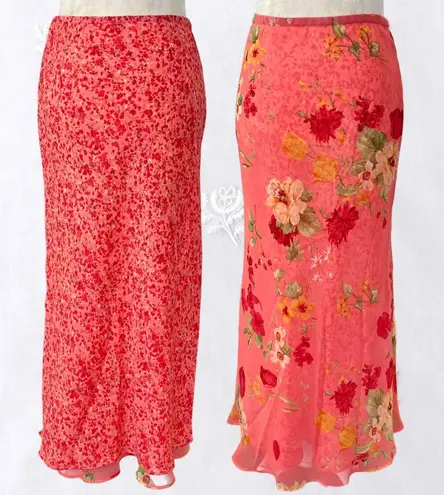 Early 2000's Pink Orange Red Flower Floral Fairy Reversible Mesh Maxi Skirt S M