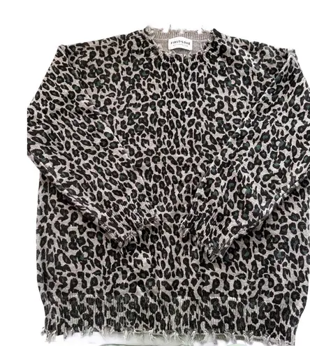 First Love Leopard Print Sweater with Distressed Hem