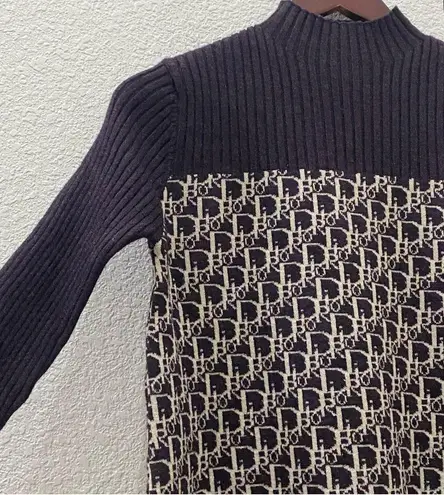 Plum Purple Knit Monogram Print Long Sleeves A