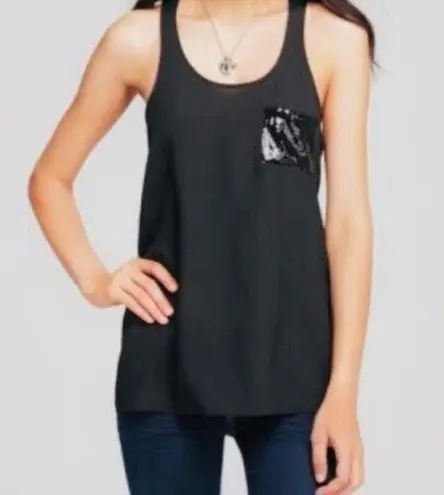 Olive & Oak Tank Sequin Pocket Navy Size: XS