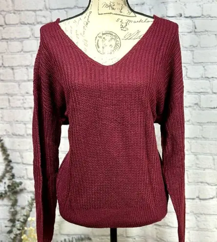 Reversible Twisted Favorite Knit Long Sleeve Fall Sweater Burgundy Size M Red Size M