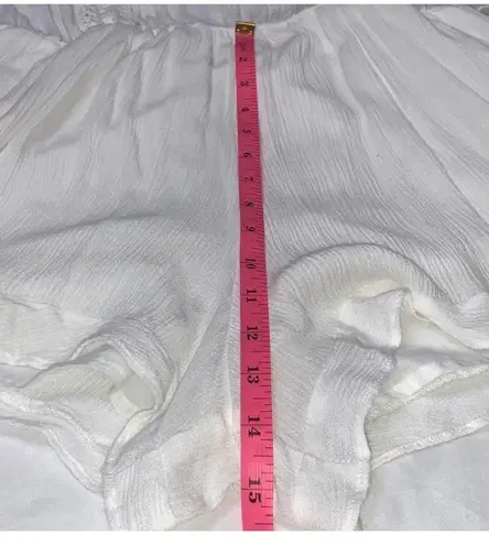 Elan Dolman Slit Sleeve Cut Out Plunge Neck Strappy Lace Up Romper White Large Boho