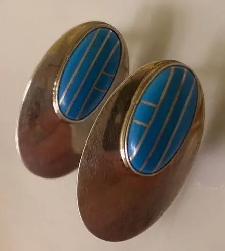 Navajo Native American Sleeping Beauty Turquoise Earrings by Calvin Begay Blue