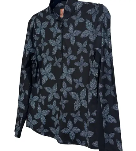 BEN HOGAN Long Sleeve Pixel Floral Sun Performance Zip Golf Knit Top NWOT Medium Black