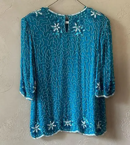 Scala Beautiful Blue Beaded Top