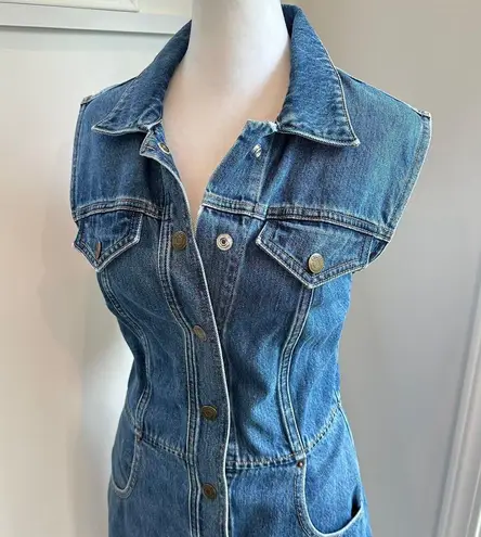 Etica Denim Jean Sleeveless Dress Small Button Western Minimalist Eco Casual Blue