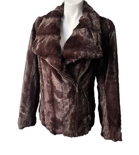 Dennis Basso Dennis by  Brown Faux Fur Moto Jacket, Sz S