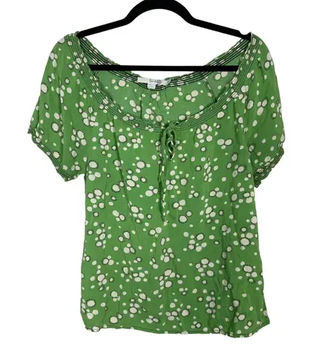 Boden USA Boden Green Circle Print Short Sleeve Tie Neck Blouse Size 6