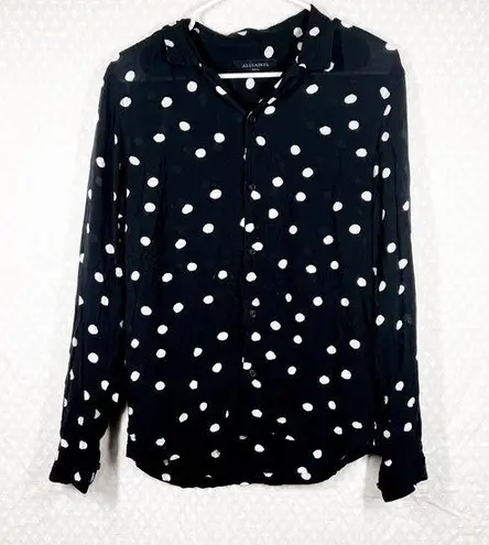 All Saints Black White Polka Dot Button Down Top