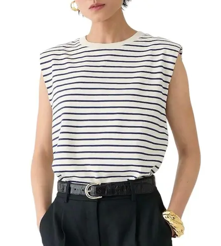 J.Crew New  Padded Shoulder Striped Muscle Tee BY400 Ivory Navy Size Medium