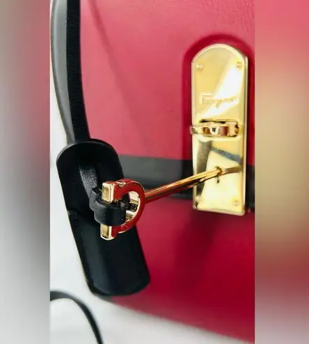 Salvatore Ferragamo Boxyz Top Handle Gancini Logo Two Tone Leather Shoulder Bag