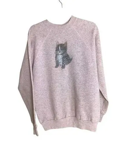 Vintage Pannill Women Kitten Print Sweatshirt Sz XL Pink/Gray EUC CottageCore Pink