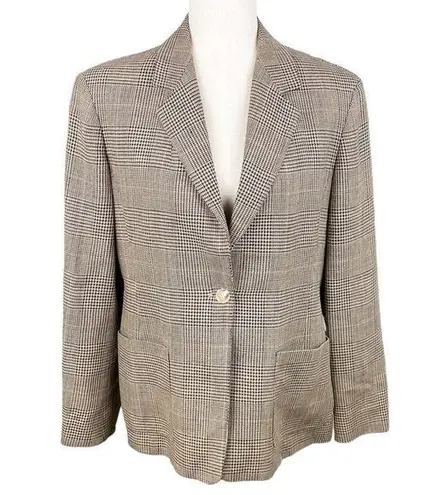 Max Mara  Vintage Tan Glen Plaid Linen Wool Blend Blazer Jacket US Women's Size 10