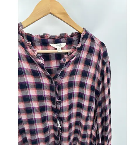 Terra & Sky Shirt Women 3X NWT Multi Black Red White Plaid Ruffle Button Front
