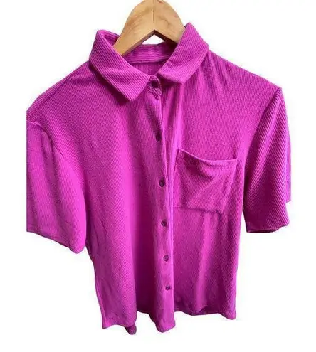 NWT Toast Swim Oversized, Relaxed Short Sleeve Collared Button Up Top Pink