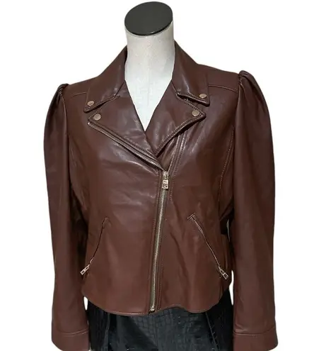 Chico's NWOT CHICO’s Faux Leather Cropped Moto Jacket In Chocolate Brown