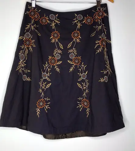 Axcess Liz Claiborne dark floral embroidered A Line skirt Women’s size 10 Fall Brown