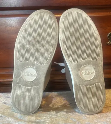 Chloé Lauren Leather Beige Blush Pink Scalloped Stacked Sneakers VGUC 6 / EUR 36