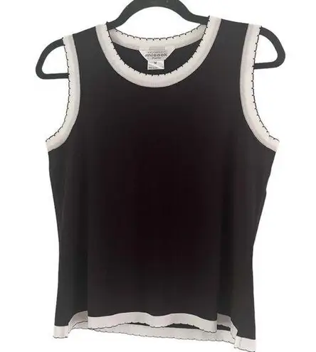 Misook Black Knit White Trim Preppy Academia Dressy Tank Top Sz Medium Petite