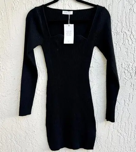 NWT Rumours Has It You Look Divine Ribbed Knit Mini Dress Black Women's Small