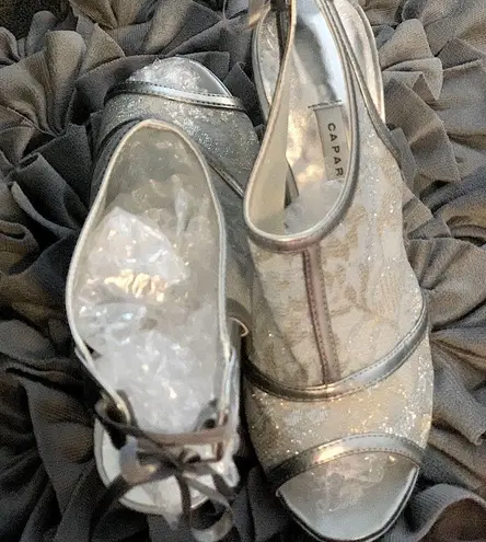 Caparros Silver Leather & Mesh Open Toe Sandal