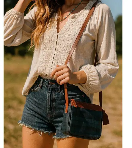 Vintage Polo Ralph Lauren Green Navy Black Plaid Crossbody Shoulder Bag