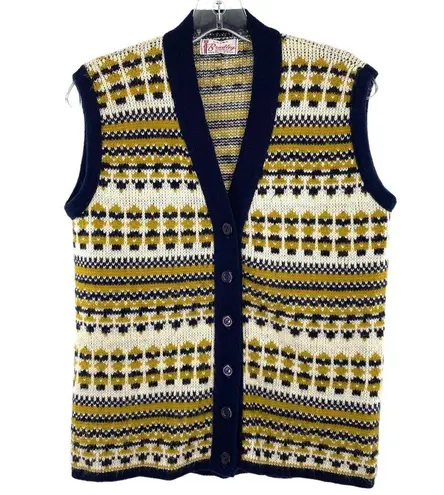 Bradley Knitwear Vintage 1960s Fair Isle Cardigan Sweater Vest Size M