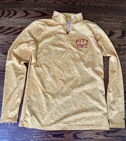 Badger Sport Pitt State Womens Yellow Long Sleeve Shirt Size L Thumbhole 1/4 Zip Size L