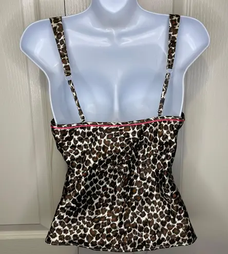 NWT Vintage Y2K Kathryn Leopard Camisole Top Tan Black Ivory Wet Pink Trim Small Multiple