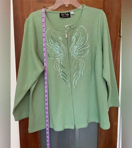 Bob Mackie Women Plus Wearable Art Mint Green Sequin Peacock Design NWT -1X