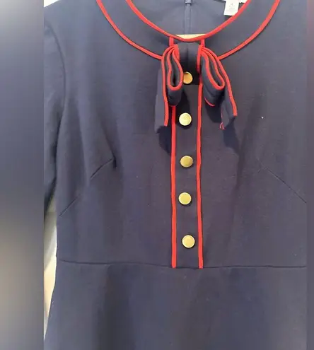 1901 Navy blue red bow a line fit flare long sleeve dress size 4P preppy 1096