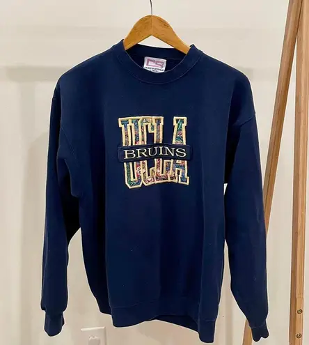 Vintage UCLA Bruins Embroidered Paisley Floral College Crewneck Sweatshirt in Navy Blue Size L