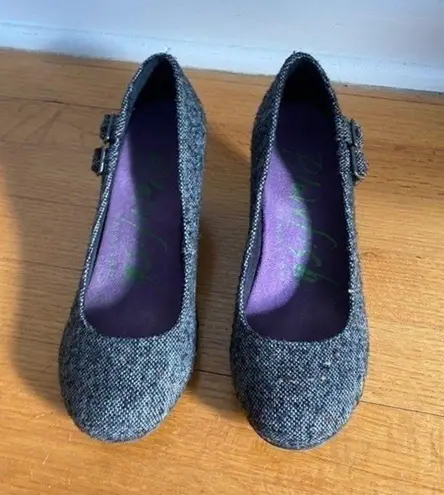 blowfish  Grey Black Tweed Wedges with Buckles