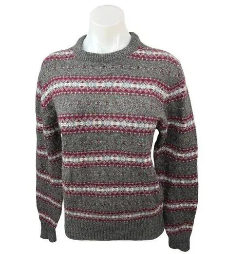 Bloomingdales Gray 100% Wool Vintage Fair Isle Holiday Christmas Sweater Top M