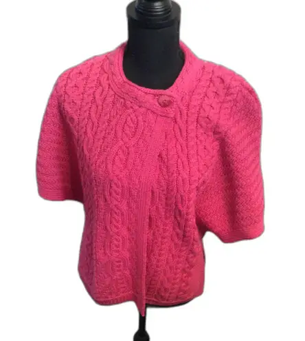 Aran Crafts Vintage Ireland 100% Merino Wool Shrug Cardigan Sweater Cape Pink M Size M