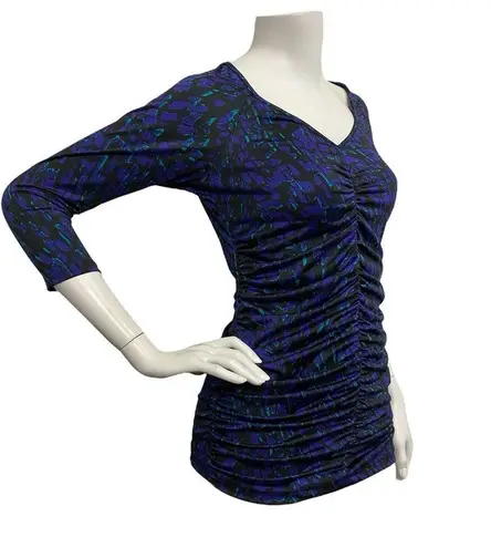 Sofia Vergara Womens Small Purple Black Blue V-Neck Long Sleeve Blouse Chirred