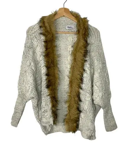 Military Hippie Felicity Faux Fur Batwing Cardigan White Brown