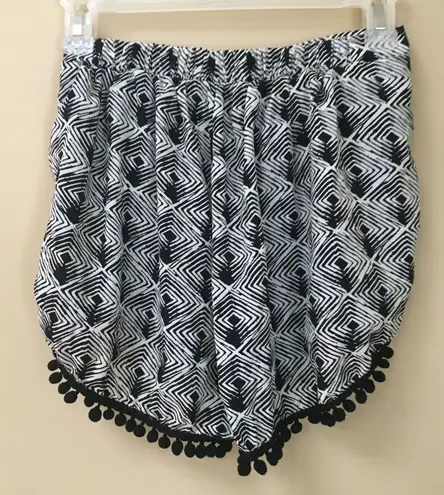 Orange Creek Black & White Print Shorts Pom Poms Small
