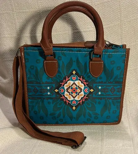 Brown and Teal Patterned Women's Bag Blue