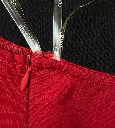 Oboe Small Red Backless Knee Length Bodycon Keyhole Neck Rhinestone Halter Dress