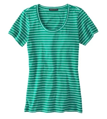 Pendleton Pima Striped Short Sleeve Tee Women’s Size Large Petite Green & White