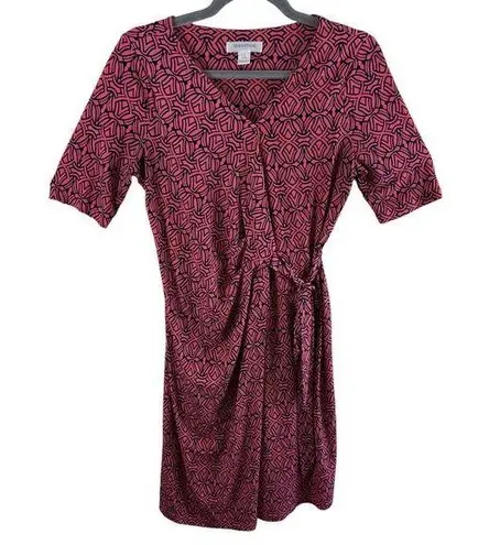 Motherhood Maternity Navy Blue Pink Short Sleeve Jersey Knit Wrap Dress Size S